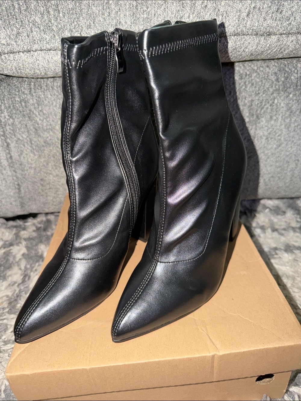 SHEIN Black Pointed Toe Stiletto Ankle Boots with Side Zip